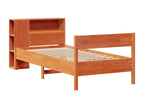 Bookshelf bed without mattress, brown wax finish, 90x200 cm, solid pine, OQML59972