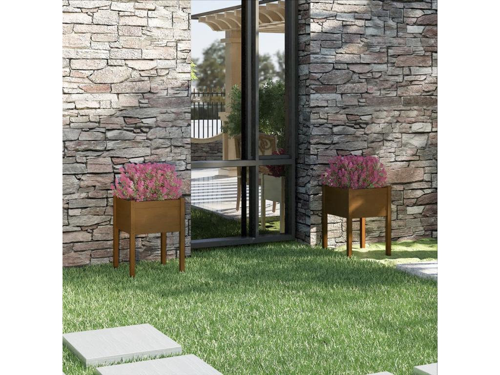 2-piece planters, honey brown, 50x50x70 cm, solid pine wood, PNAG14610