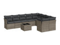 Garden furniture set with cushions, 10 pieces, grey woven resin, WAUA19890