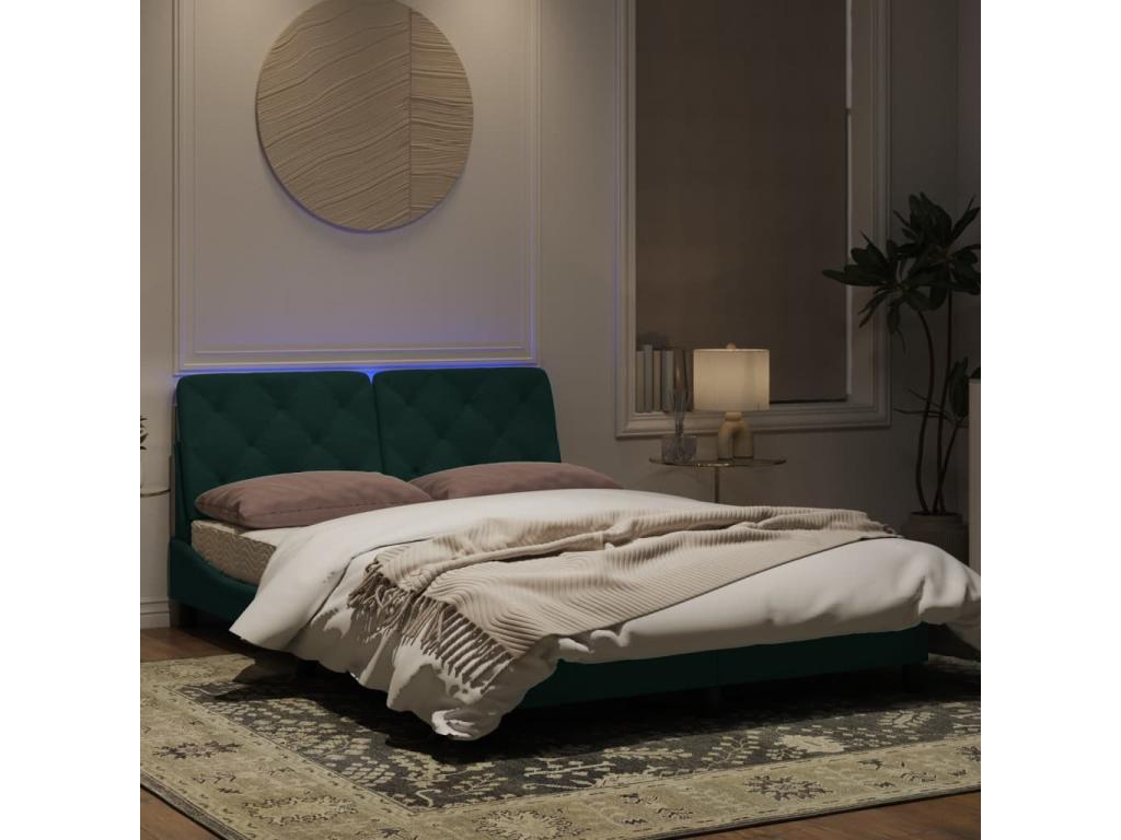 Bed frame with Laviecasaères LED dark green 140x190 cm velvet ULXM97397