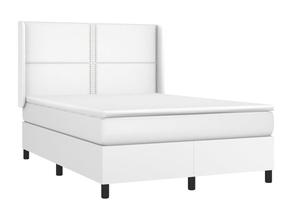 Upholstered bed base with mattress, white, 140x200cm, faux leather, TQGE58872