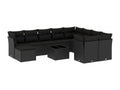 11-piece garden furniture set with cushions, black woven resin DDSA50940