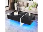 Glossy coffee table with a white marble-effect frame and matching black table with LED lighting - HAUSS SPOLE COPX85283