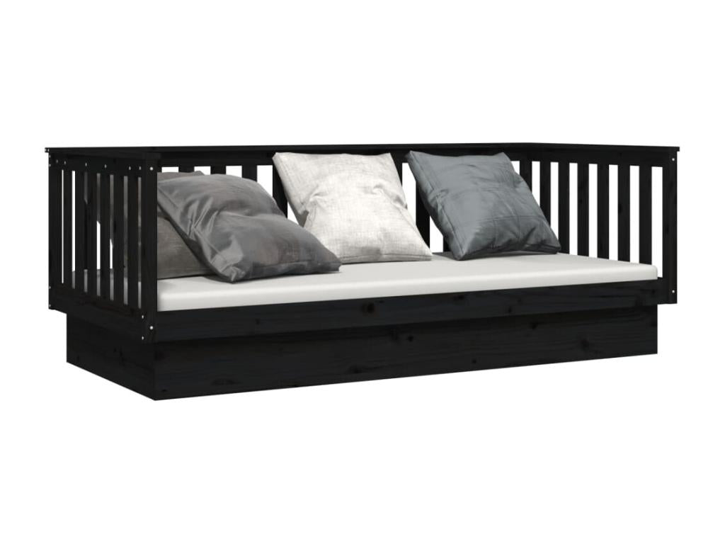Daybed without mattress, black, 80x200 cm, solid pine wood