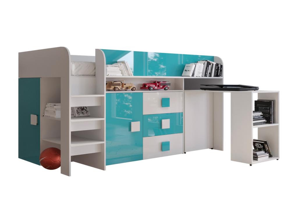 Meubiana 1 Bunk Bed 203.3/106.6/125 white/turquoise