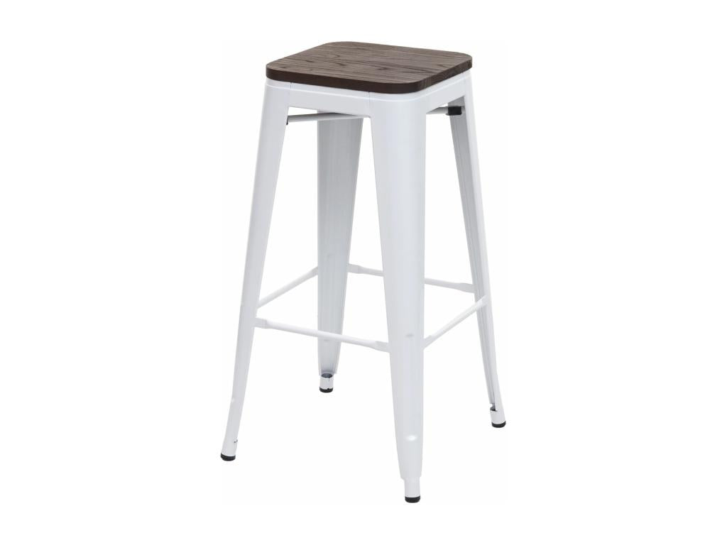 Laviecasa-A73 bar stool with industrial-style metal and wood seat - white WYVB73396