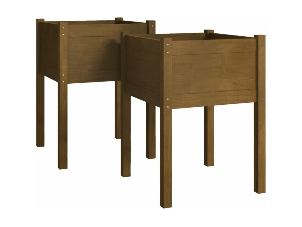 2-piece planters, honey brown, 50x50x70 cm, solid pine wood, PNAG14610