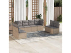 8-piece garden furniture set with cushions, beige woven resin