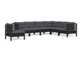 7-piece garden furniture set with cushions, black, solid pine wood, FLGK91142