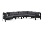 7-piece garden furniture set with cushions, black, solid pine wood, FLGK91142