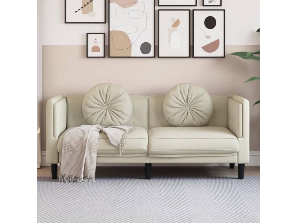 Cream velvet 2-seater sofa with cushions IHZM19222