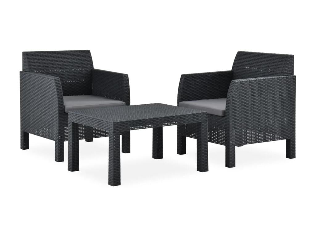 3-piece garden furniture set with PP cushions, rattan, anthracite QJKX33181