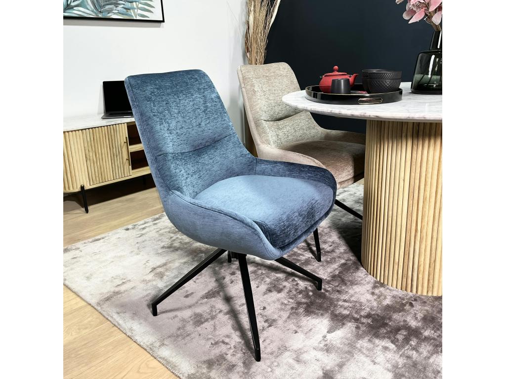 Meubiana Retro Swivel Chair in Blue Velvet, Set of 2