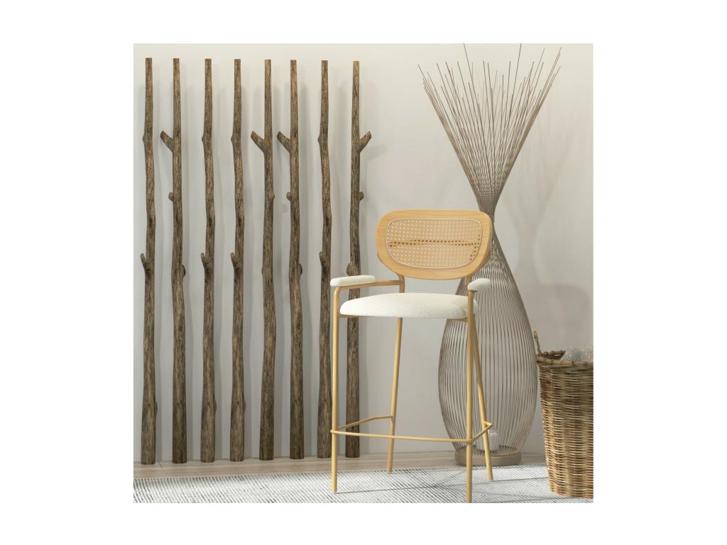 RETRO Bar stool in ecru bouclé fabric, rattan and oak metal