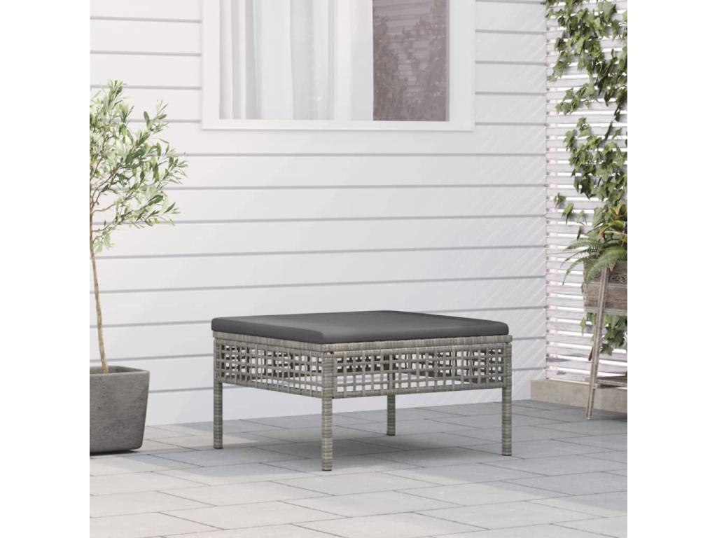 Garden stool with grey cushion, woven resin, JWED92579