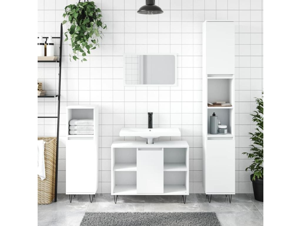 White bathroom cabinet 80x33x60 cm engineered wood