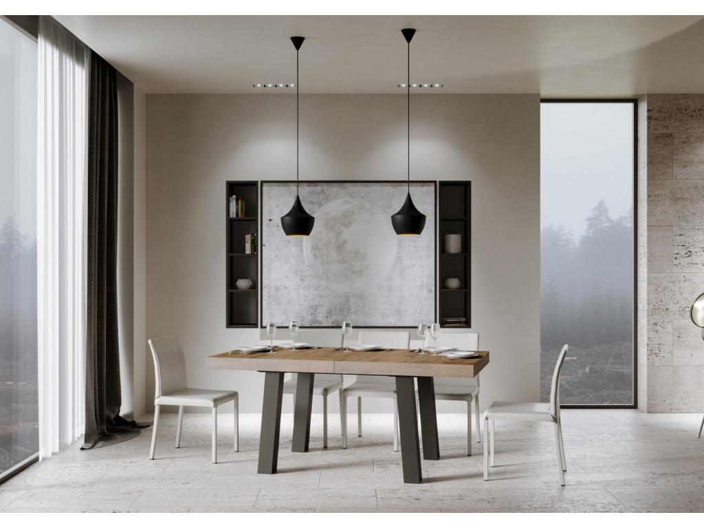 Extendable Bridge Table 90x180/284 cm, Walnut with Anthracite Frame