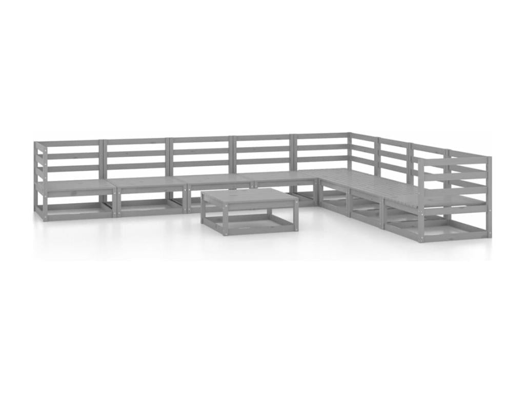 9-piece garden furniture set, grey solid pine wood