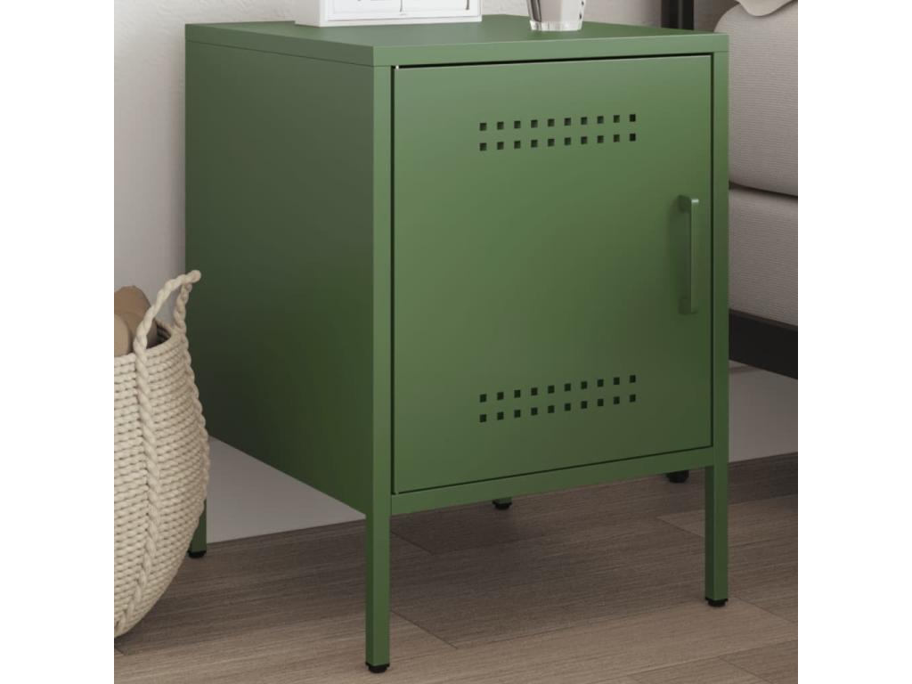 Olive green bedside table, 36x39x50.5 cm, steel