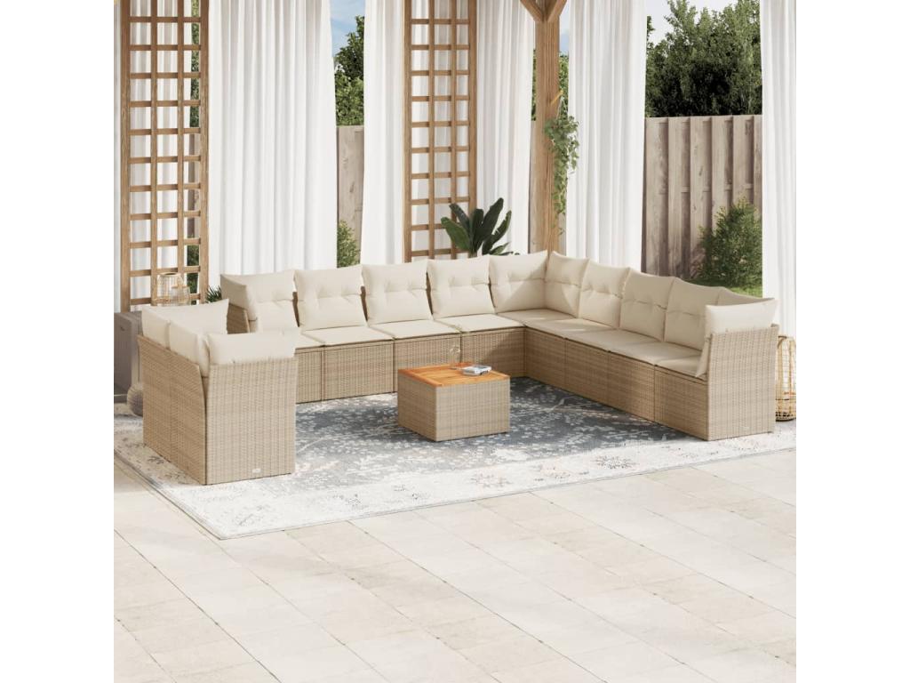 Garden furniture set with cushions, 12 pieces, beige woven resin