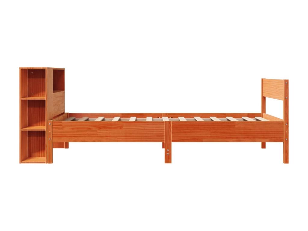 Bookshelf bed without mattress, brown wax finish, 90x200 cm, solid pine, OQML59972