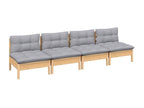4-seater garden sofa and grey cushions. Solid pine wood.