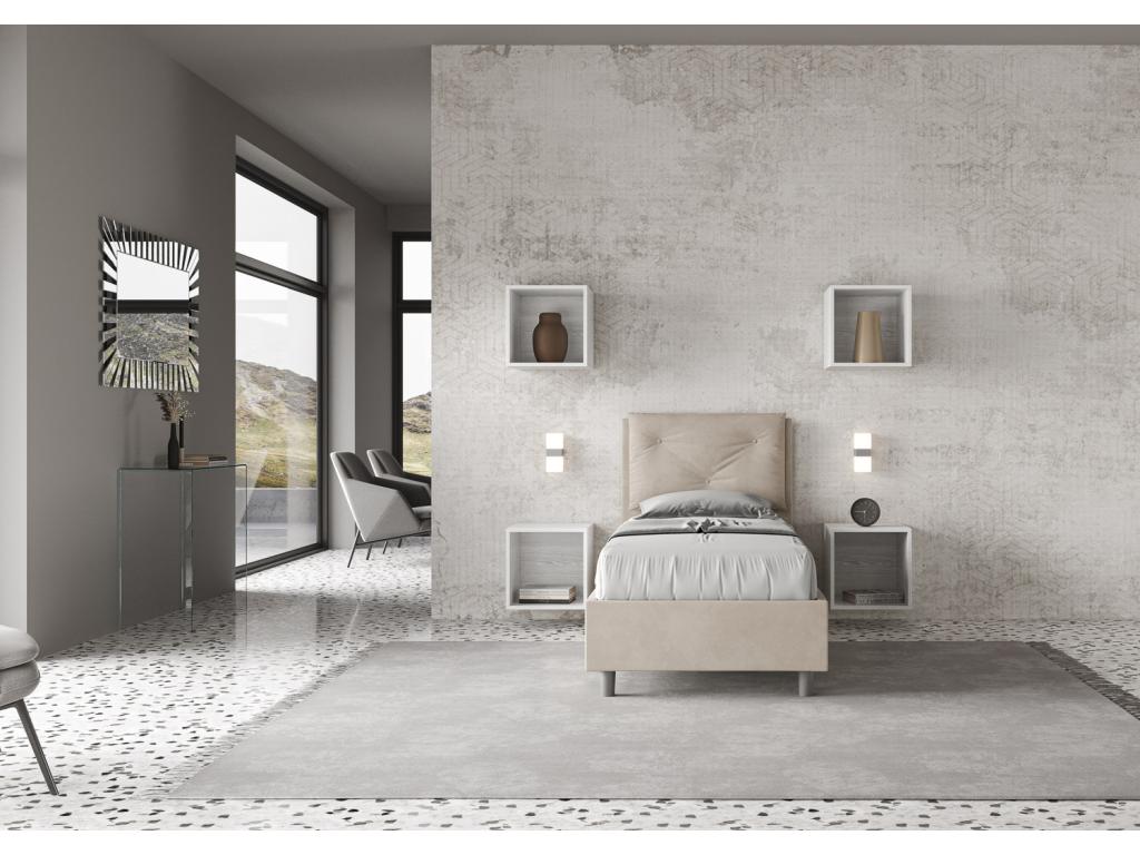 Bed with upholstered slatted base 80x210 in sand microfiber Laviecasa OLTI87547