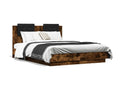 Bed frame, headboard and LED lighting, smoked oak, 135x190 cm