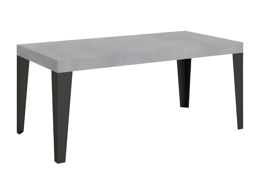 Extendable rectangular table for 6 to 12 people, L 160 to 264cm, concrete-effect grey with anthracite metal legs, Laviecasa KAWA44600