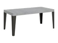 Extendable rectangular table for 6 to 12 people, L 160 to 264cm, concrete-effect grey with anthracite metal legs, Laviecasa KAWA44600