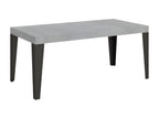 Extendable rectangular table for 6 to 12 people, L 160 to 264cm, concrete-effect grey with anthracite metal legs, Laviecasa KAWA44600