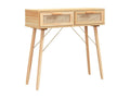 Brown console table 80x30x75 cm Solid pine wood / natural rattan YSQN65881
