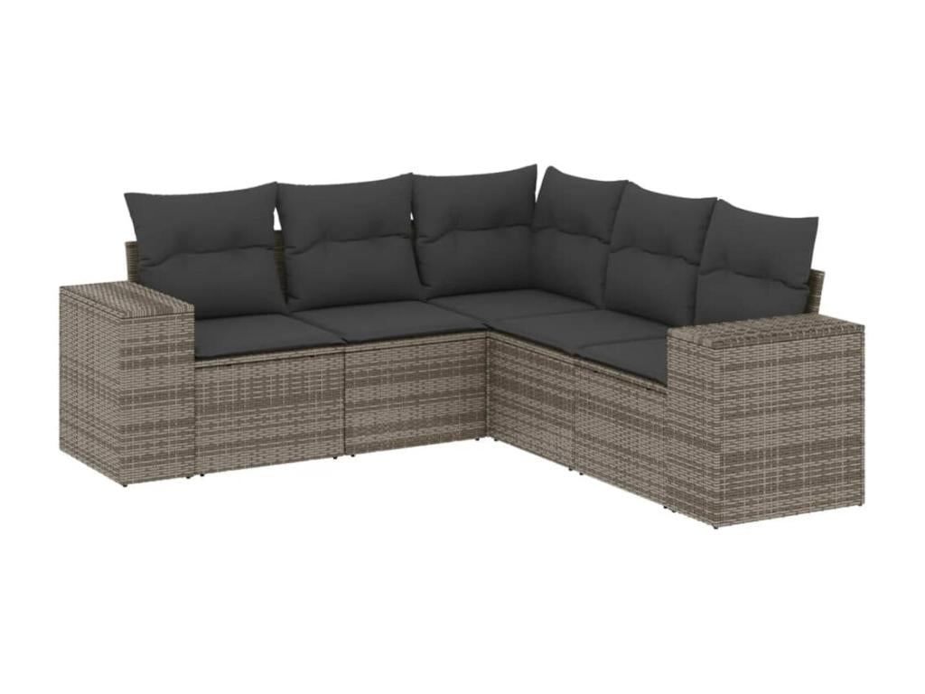 5-piece garden furniture set with grey resin wicker cushions UJWW16065