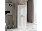 2-door wardrobe with 4 shelves, dimensions: 60L x 36.5W x 175H cm, black metal handles, white panels