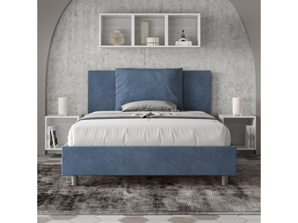 Double bed with upholstered slatted base 140x190 blue microfiber Laviecasa HHDT63521