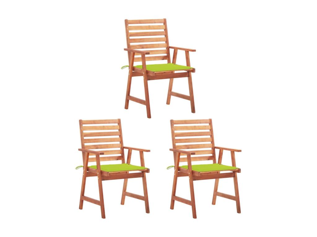 3-piece outdoor dining chairs with cushions, solid wood, Meubiana