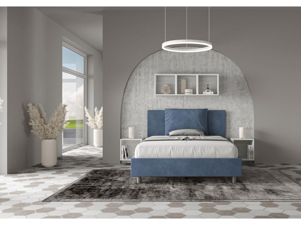 Double bed with upholstered slatted base 140x190 blue microfiber Laviecasa HHDT63521