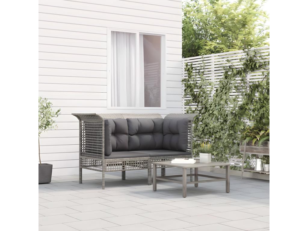 Garden corner sofas and cushions, 2 pieces, grey woven resin