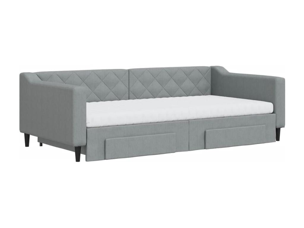 Daybed with pull-out bed and drawers, light grey, 100x200 cm, fabric