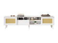 200cm TV stand for 90" TVs - 2 rattan doors / 1 drawer / 3 compartments - White