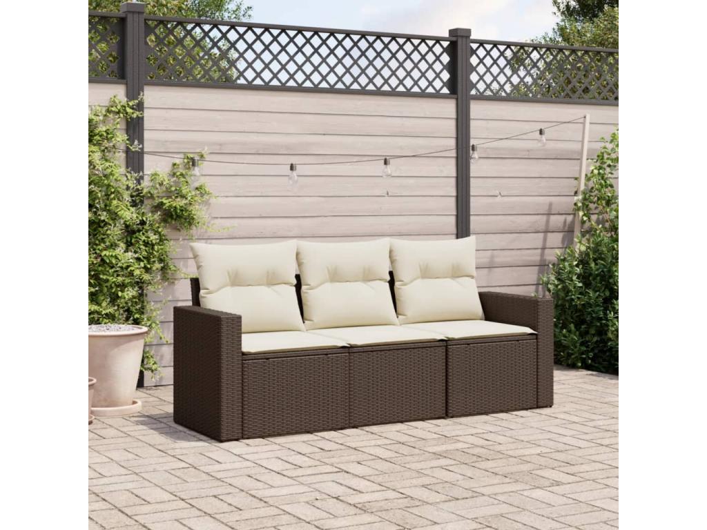 Garden furniture set with cushions, 3 pieces, brown woven resin, UHFR04577