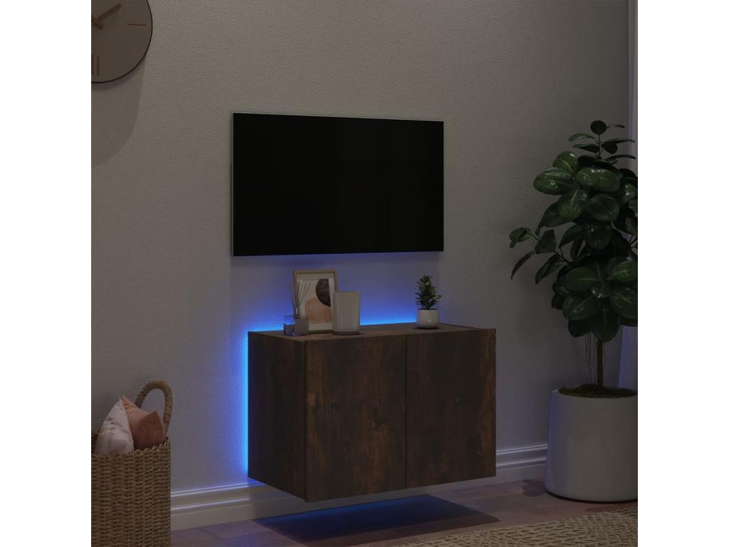 Laviecasaères wall-mounted TV unit with LED lighting, smoked oak finish, 60x35x41 cm, HMXO87266