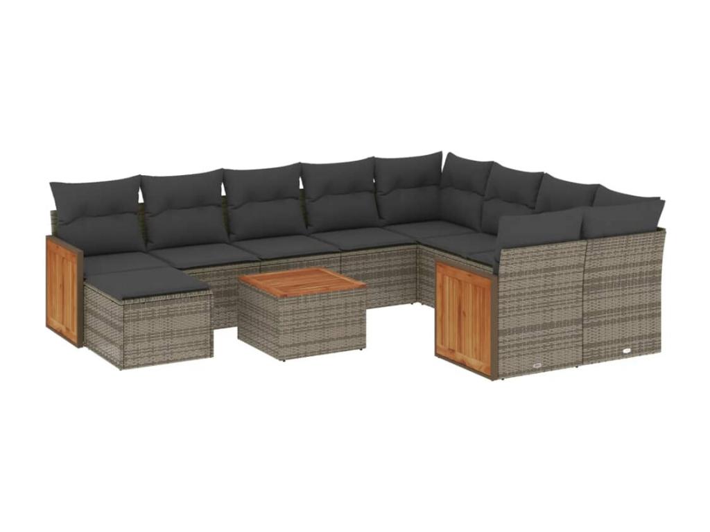11-piece garden furniture set with grey resin wicker cushions