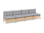 4-seater garden sofa and grey cushions. Solid pine wood.