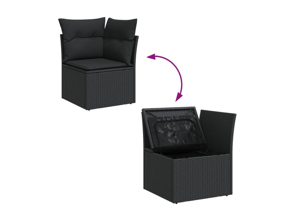 9-piece garden furniture set with cushions, black wicker resin QIWH88457
