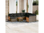 11-piece garden furniture set with grey resin wicker cushions