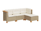 Garden furniture set with cushions, 4 pieces, beige woven resin