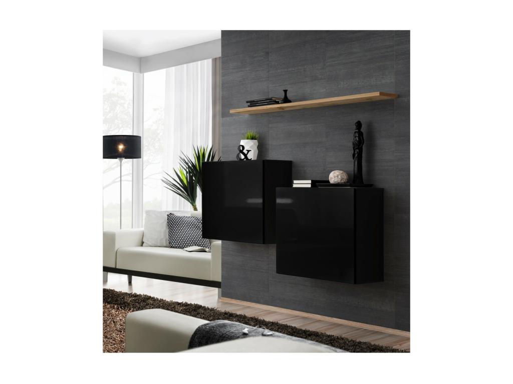 SWITCH SBI living room furniture set in glossy black with oak shelf by Laviecasa. YAME75862