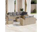 9-piece garden furniture set with cushions, beige woven resin, ETUE00502