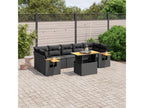 8-piece garden furniture set with cushions, black woven resin